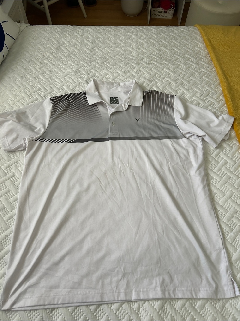 Callaway White Polo with Gray Gradient Chest Stripe